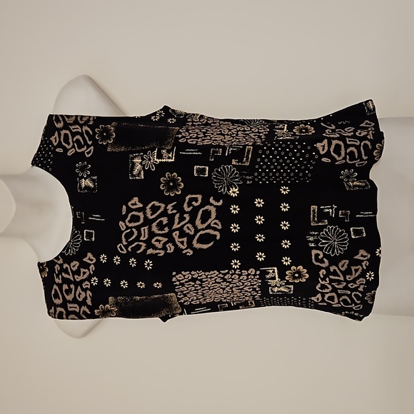 Briggs New York tropical floral animal print sleeveless black tan petite medium - Picture 2 of 7